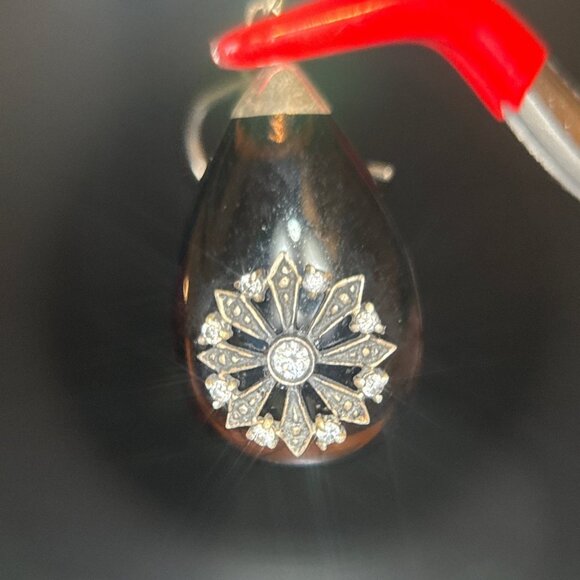 925 Brown Stone/Cz Dangle Earrings - Picture 2 of 7